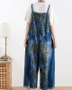 Spring original literary fashion retro ethnic style blue printed loose denim overalls Spring original literary fashion retro ethnic style blue printed loose denim overalls