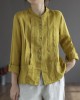 Women Yellow Elegant Button Fall Top Long Sleeve Linen Women Yellow Elegant Button Fall Top Long Sleeve Linen