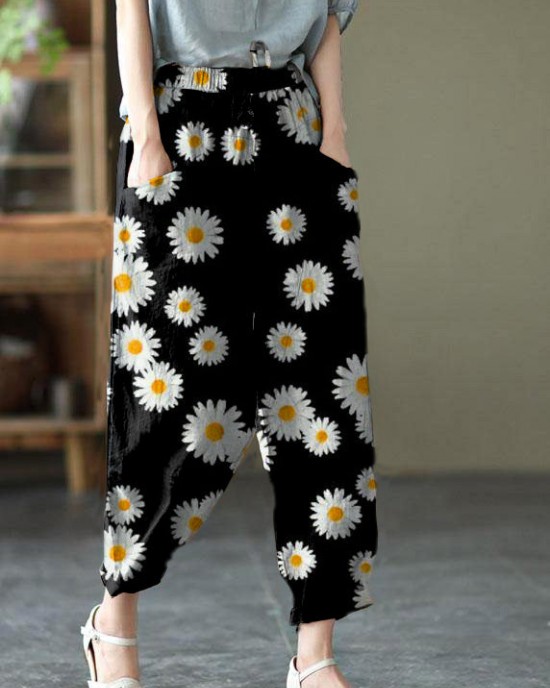 Art Khaki Tie Waist Pockets Summer Harem Pants Linen Art Khaki Tie Waist Pockets Summer Harem Pants Linen