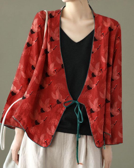 Women Red Embroideried Long sleeve Linen Shirt Women Red Embroideried Long sleeve Linen Shirt