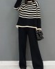 Beautiful Black Turtle Neck Striped Knit Two Piece Suit Set Spring