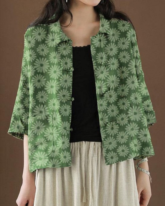 Beautiful Green Peter Pan Collar Pockets Summer Linen top Beautiful Green Peter Pan Collar Pockets Summer Linen top