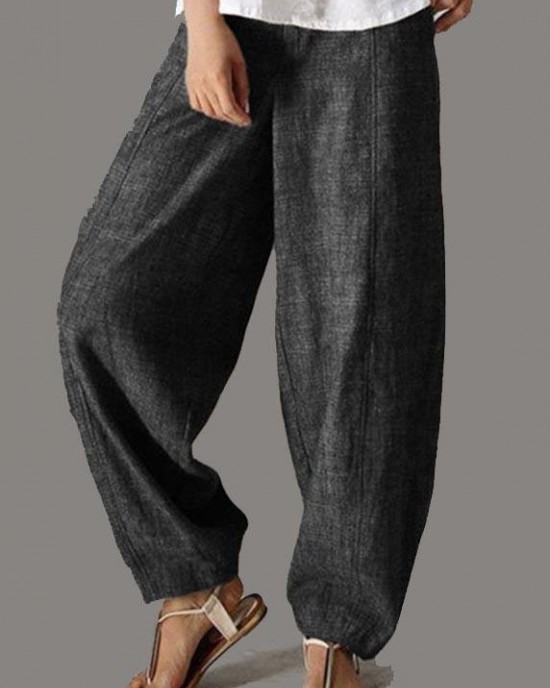 Stylish Chocolate Pockets Cotton Harem Wide Leg Pants Summer Stylish Chocolate Pockets Cotton Harem Wide Leg Pants Summer