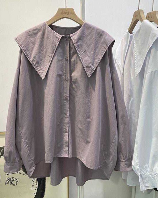 Bohemian Purple Pink Peter Pan Collar Button asymmetrical design Fall Long sleeve Top Bohemian Purple Pink Peter Pan Collar Button asymmetrical design Fall Long sleeve Top