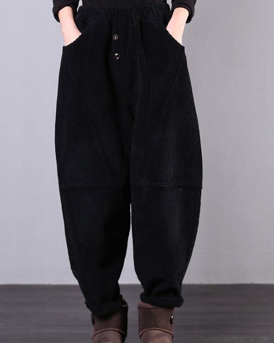 Unique black trousers oversized fall Corduroy pockets Cotton women trousers Unique black trousers oversized fall Corduroy pockets Cotton women trousers