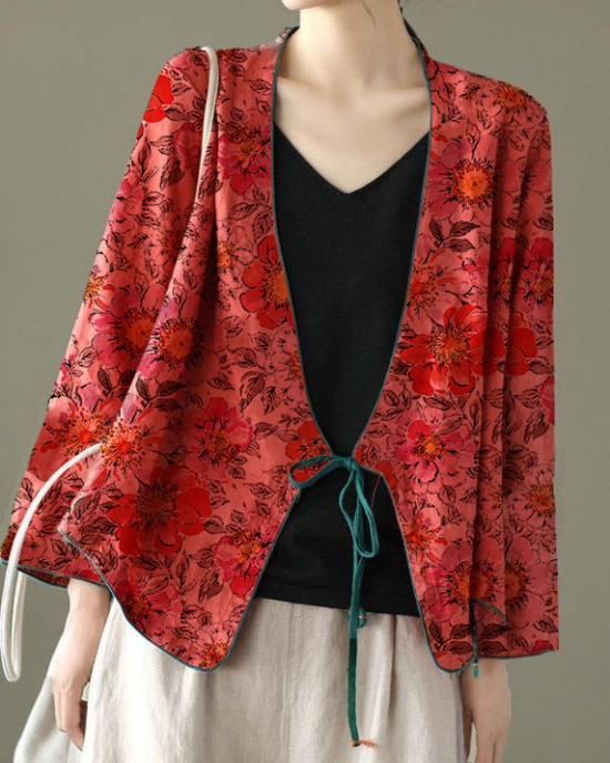 Women Red Embroideried Long sleeve Linen Shirt Women Red Embroideried Long sleeve Linen Shirt