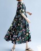 Women o neck Cinched cotton linen summer outfit Tutorials black print Dress Women o neck Cinched cotton linen summer outfit Tutorials black print Dress