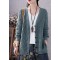 Art Blue V Neck Button Casual Fall Knit Sweater Coat
