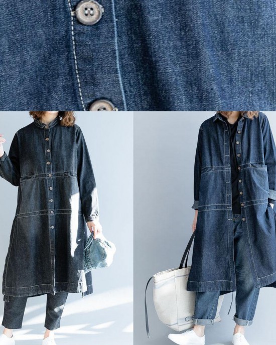 Chic side open Fine coats women denim blue loose jackets fall Chic side open Fine coats women denim blue loose jackets fall