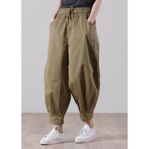 Loose Khaki tie waist Pockets Harem Pants Summer Cotton