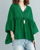 Black V Neck Patchwork Asymmetrical Design Fall Top Three Quarter sleeve Black V Neck Patchwork Asymmetrical Design Fall Top Three Quarter sleeve