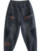 Women Blue Pockets Patchwork Casual Fall Denim Pants Women Blue Pockets Patchwork Casual Fall Denim Pants