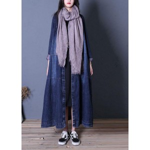 boutique oversize long fall denim blue patchwork Button Down women coats
