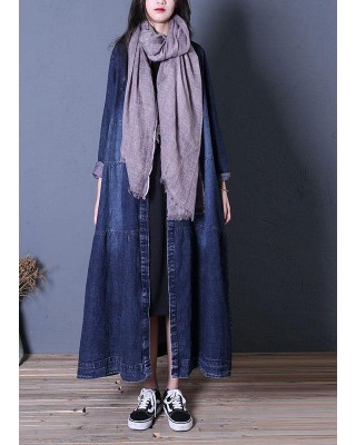 boutique oversize long fall denim blue patchwork Button Down women coats
