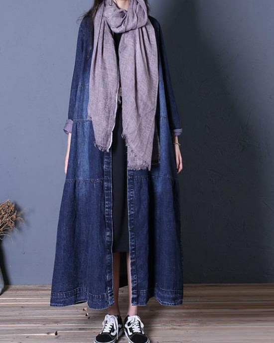 boutique oversize long fall denim blue patchwork Button Down women coats boutique oversize long fall denim blue patchwork Button Down women coats