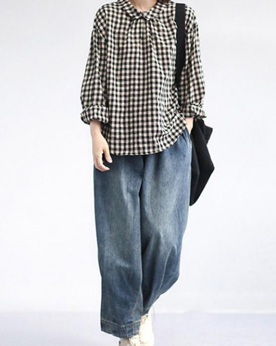 Women Spring Vintage Solid Loose Turnip Pants Jeans Women Spring Vintage Solid Loose Turnip Pants Jeans
