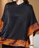 Vintage Black Mandarin Collar Asymmetrical Patchwork Jacquard Silk Shirts Batwing Sleeve Vintage Black Mandarin Collar Asymmetrical Patchwork Jacquard Silk Shirts Batwing Sleeve