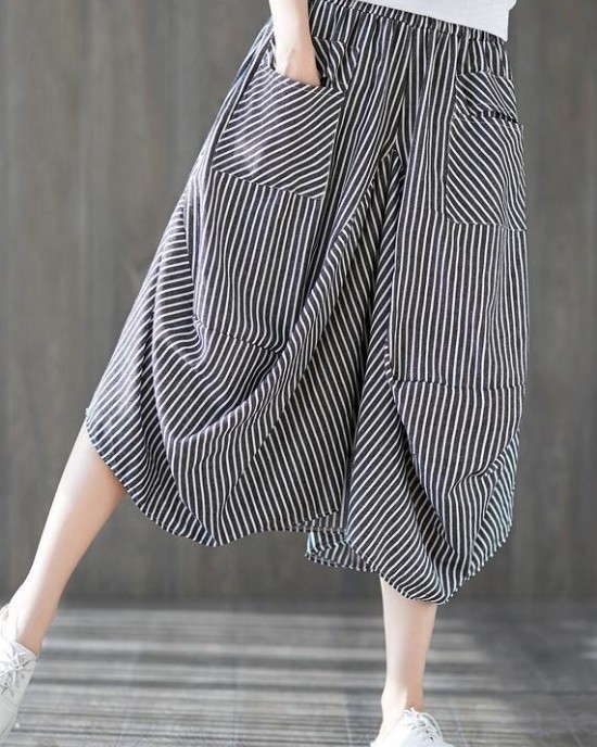 2025 new cotton linen literary striped skirt casual irregular thin section natural waist 2025 new cotton linen literary striped skirt casual irregular thin section natural waist