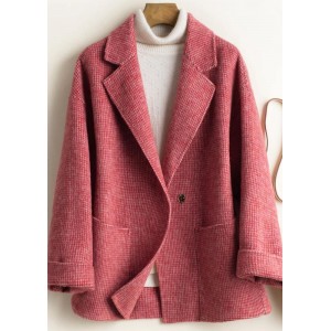 French Notched pockets Fashion tunic coat rose plaid daily outwear