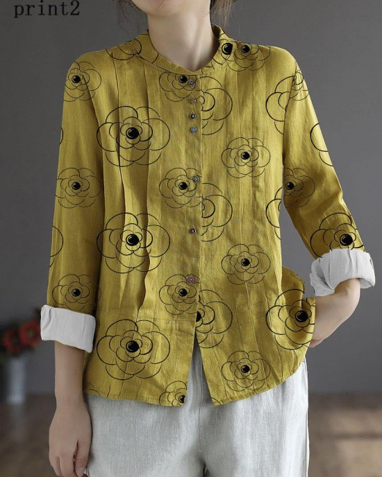 Women Yellow Elegant Button Fall Top Long Sleeve Linen Women Yellow Elegant Button Fall Top Long Sleeve Linen