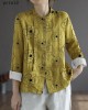 Women Yellow Elegant Button Fall Top Long Sleeve Linen Women Yellow Elegant Button Fall Top Long Sleeve Linen