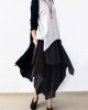 2025 early fall navy linen crop pants wide leg cotton pants asymmetric design