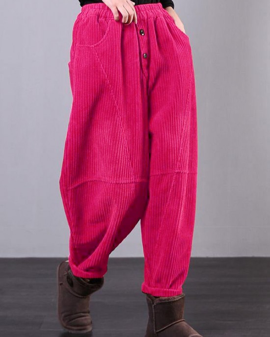 Modern Red Women Pants Oversize Fall Corduroy Pockets Cotton Casual Pants Modern Red Women Pants Oversize Fall Corduroy Pockets Cotton Casual Pants
