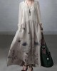 Simple and Loose V-neck Cotton and Linen Dress Simple and Loose V-neck Cotton and Linen Dress