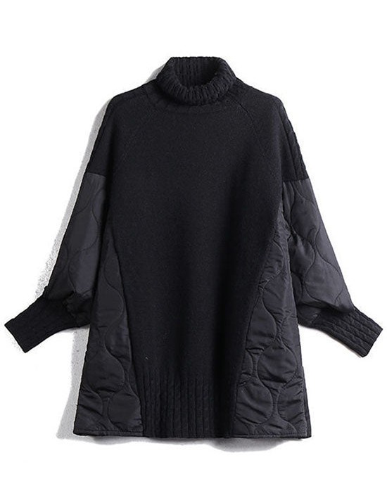 Simple Chocolate Turtleneck Patchwork Loose Fall Knit sweaters Simple Chocolate Turtleneck Patchwork Loose Fall Knit sweaters