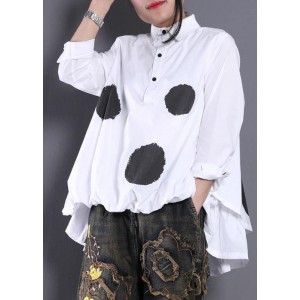 Diy White Dotted Blouses For Women Asymmetric Shirt