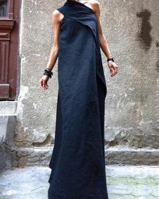 100% navy cotton linen quilting clothes sleeveless patchwork Love Dresses