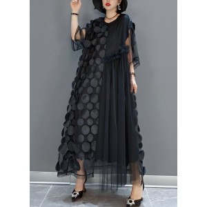 Black Tulle Party Dresses O-Neck Asymmetrical Half Sleeve