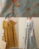 Natural light Yellow O-Neck Pockets Print Summer Sundress Natural light Yellow O-Neck Pockets Print Summer Sundress