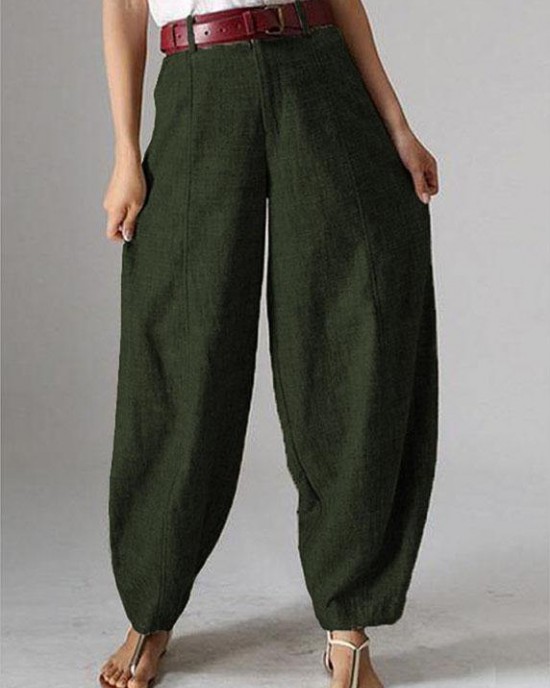 Women High Waist Button Solid Color Harem Pants with Pocket Women High Waist Button Solid Color Harem Pants with Pocket