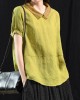 Bohemian Khaki Patchwork Turn-down Collar Summer Short Sleeve Top Bohemian Khaki Patchwork Turn-down Collar Summer Short Sleeve Top