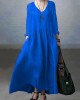 Simple and Loose V-neck Cotton and Linen Dress Simple and Loose V-neck Cotton and Linen Dress