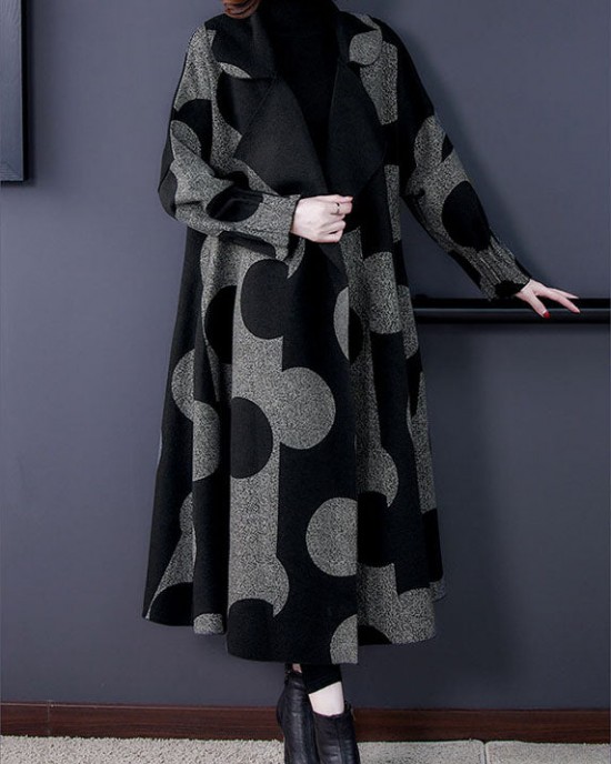 Boutique Black Patchwork Dot Print Loose Fall Long sleeve Coat Boutique Black Patchwork Dot Print Loose Fall Long sleeve Coat