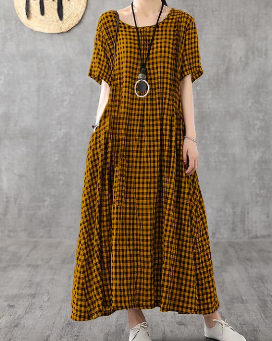 Vivid patchwork linen quilting dresses Runway black plaid Dresses summer Vivid patchwork linen quilting dresses Runway black plaid Dresses summer