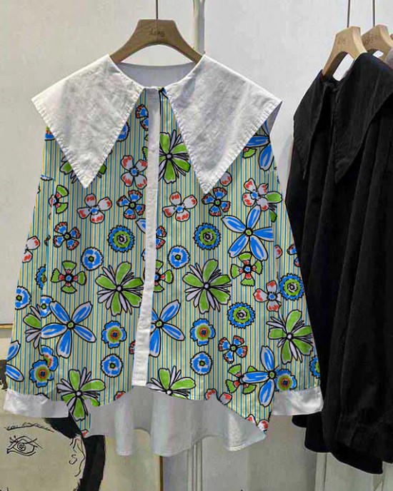 Bohemian Purple Pink Peter Pan Collar Button asymmetrical design Fall Long sleeve Top Bohemian Purple Pink Peter Pan Collar Button asymmetrical design Fall Long sleeve Top