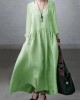 Simple and Loose V-neck Cotton and Linen Dress Simple and Loose V-neck Cotton and Linen Dress