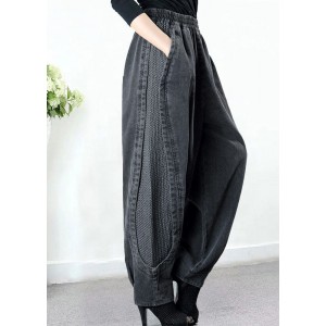 Plus Size Grey Pockets Patchwork Harem Fall Denim Pants
