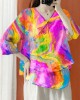 Beautiful Purple Asymmetrical Print cotton blend Blouses Half Sleeve