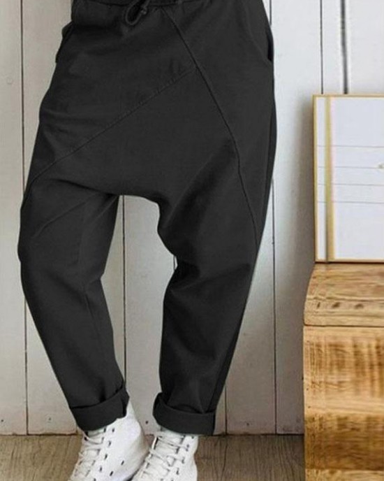 Women Casual Loose Elastic Waist Harem Trousers Long Solid Pants Women Casual Loose Elastic Waist Harem Trousers Long Solid Pants
