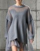 Boutique Grey Oversized Patchwork Tulle Knit Day Dress Fall Boutique Grey Oversized Patchwork Tulle Knit Day Dress Fall