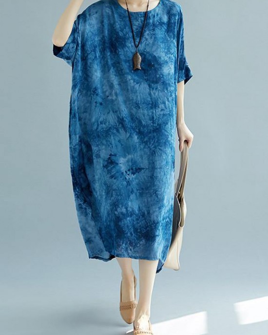 2025 blue long linen dress plus size O neck floral linen clothing dresses casual short sleeve baggy dresses linen caftans 2025 blue long linen dress plus size O neck floral linen clothing dresses casual short sleeve baggy dresses linen caftans