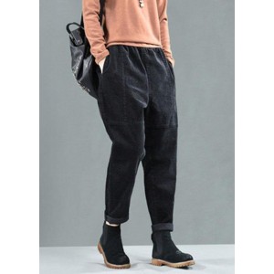 Comfy Black Pockets Patchwork Fall Harem Pants
