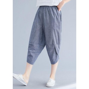 Boutique Navy Striped Patchwork Summer Cotton Linen Pants
