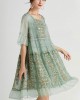 Art Green Embroideried O-Neck Loose Summer Flare Sleeve Dress Art Green Embroideried O-Neck Loose Summer Flare Sleeve Dress