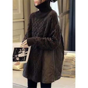 Women Chocolate Turtleneck Patchwork Thick Fall Sweater