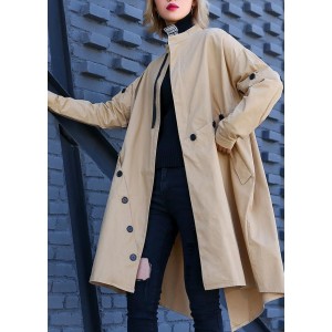 Elegant khaki Coat Women plus size medium length stand collar asymmetric coat